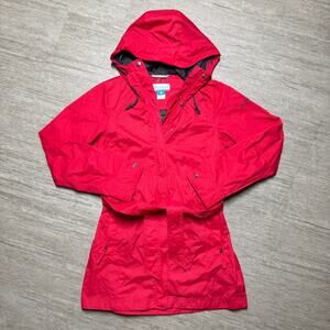Columbia Womens XS Pardon My Trench Water Resistant Rain Jacket Red Belted